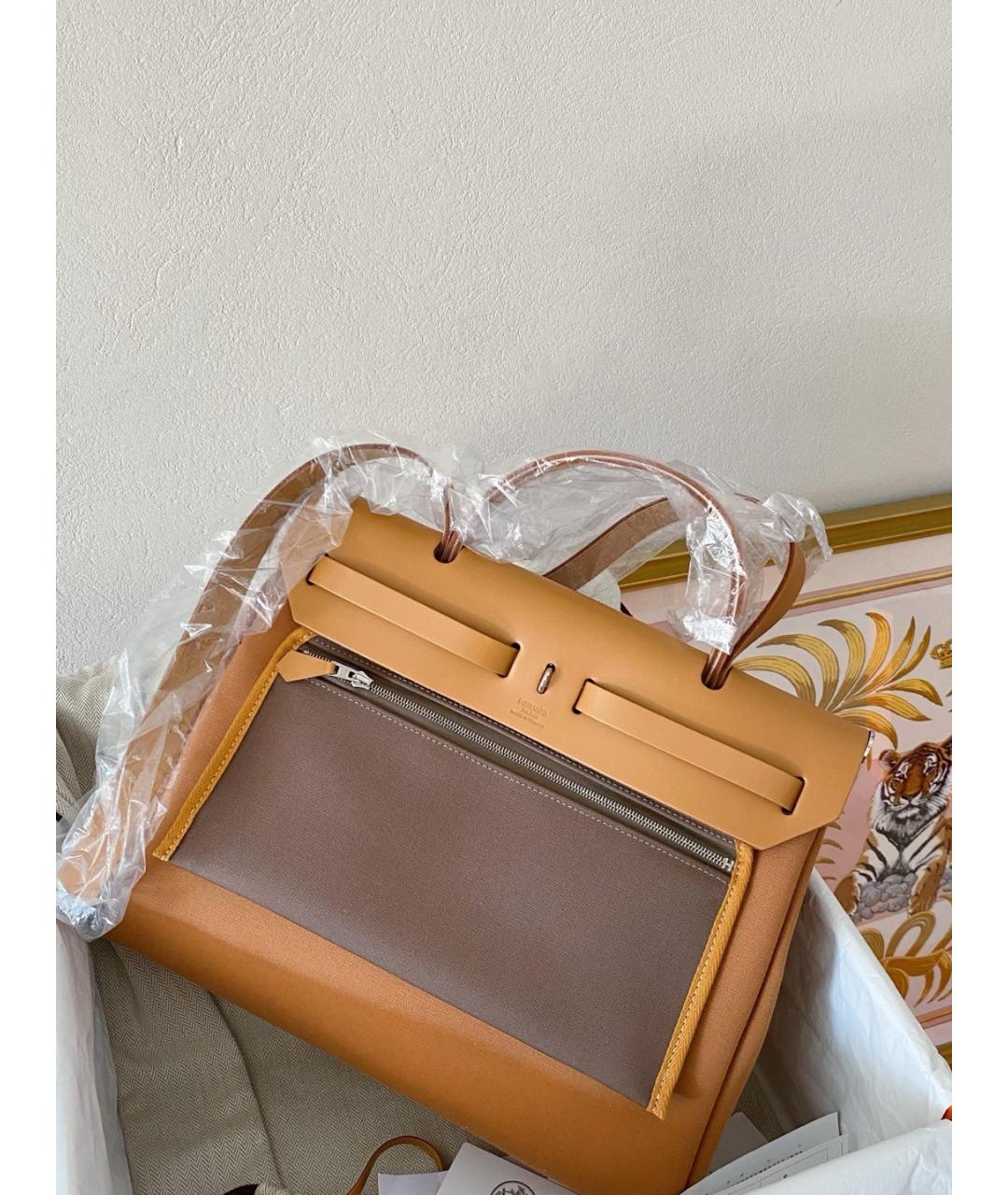 HERMES Бежевая деним сумка с короткими ручками, фото 2