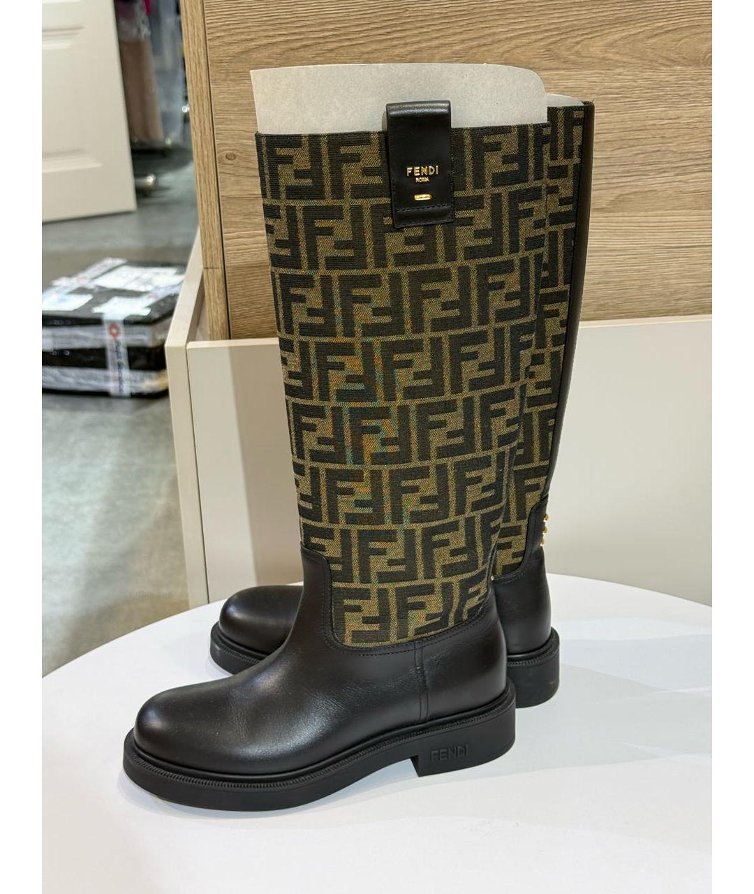 FENDI Коричневые кожаные сапоги, фото 5