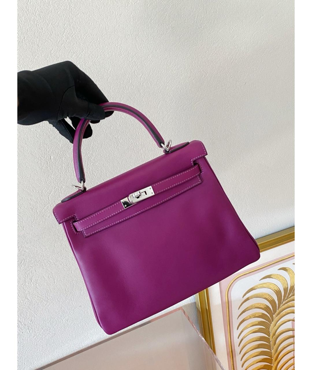 HERMES Фиолетовая кожаная сумка с короткими ручками, фото 3