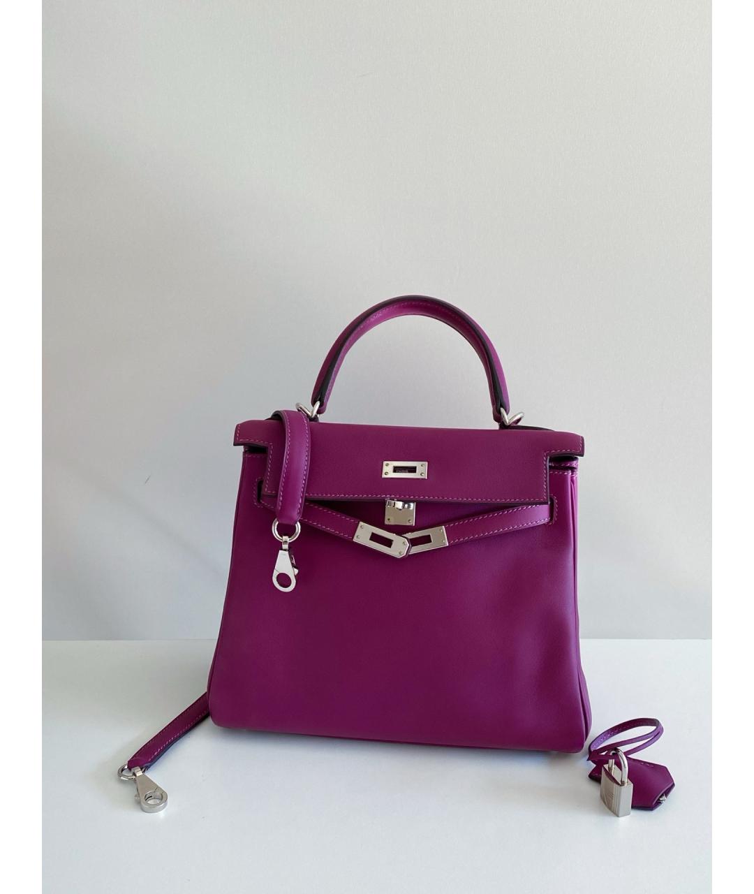 HERMES Фиолетовая кожаная сумка с короткими ручками, фото 6