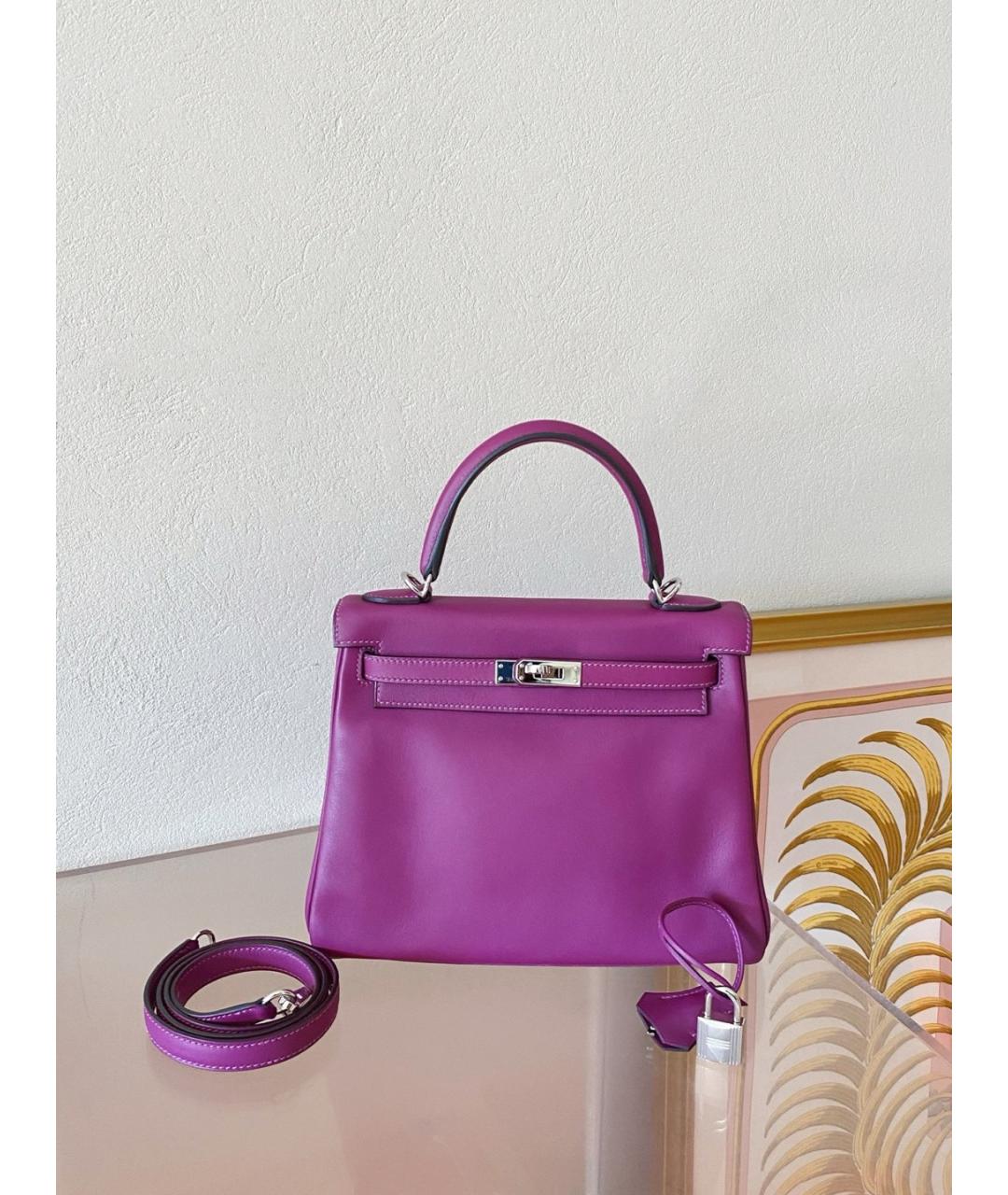 HERMES Фиолетовая кожаная сумка с короткими ручками, фото 7
