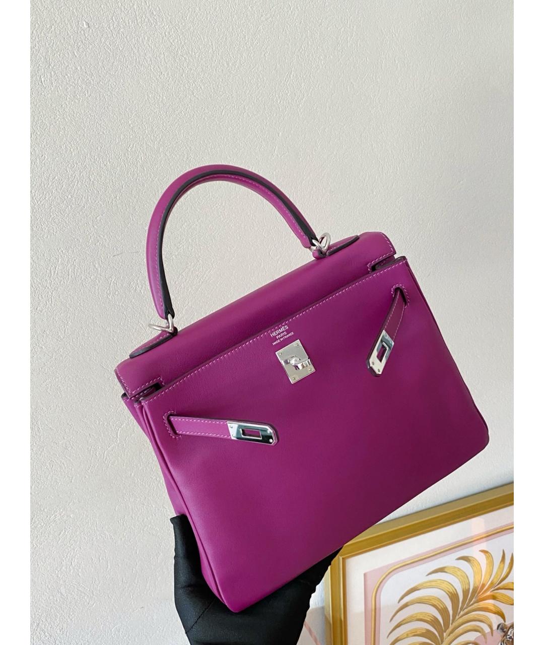 HERMES Фиолетовая кожаная сумка с короткими ручками, фото 5
