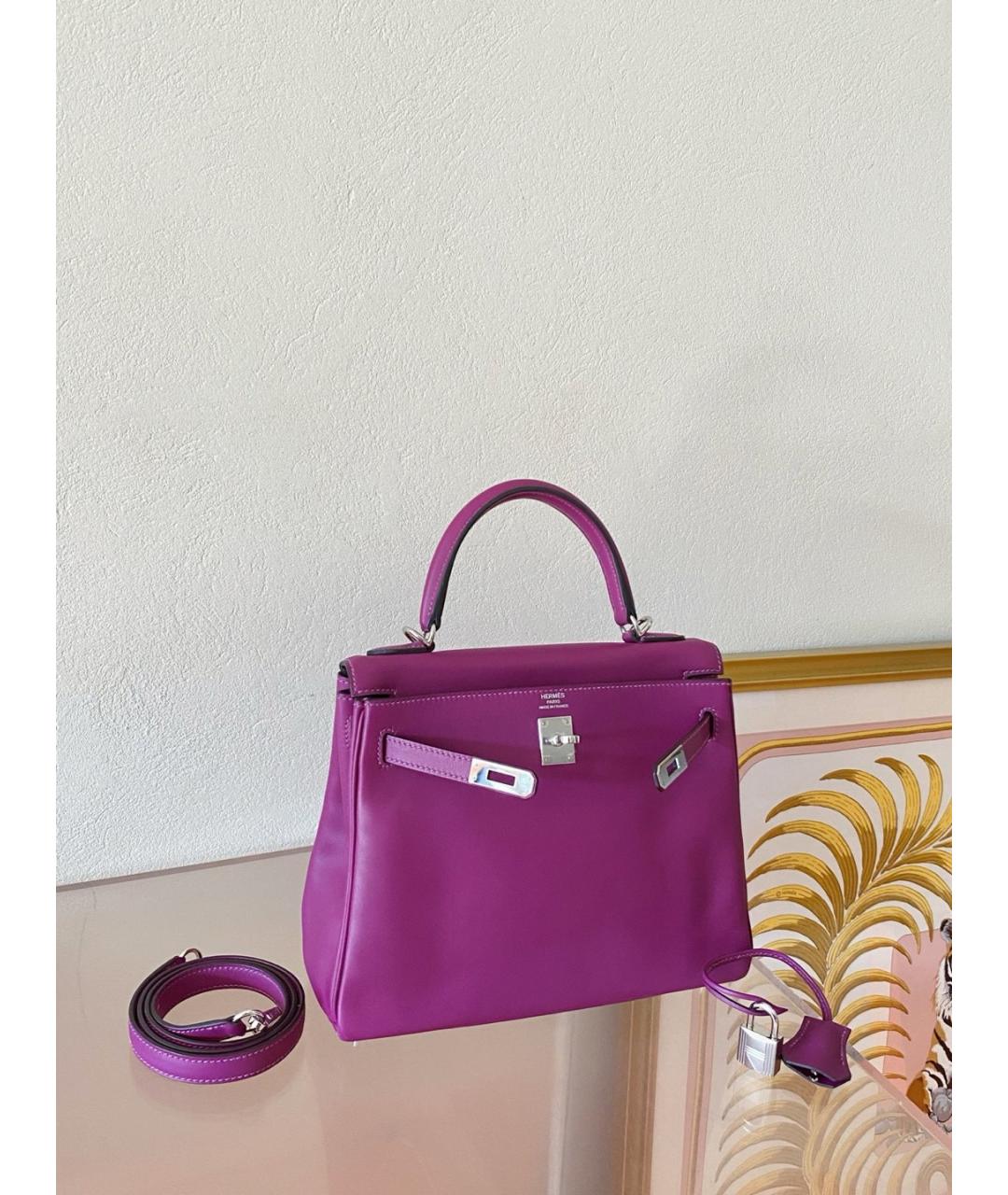 HERMES Фиолетовая кожаная сумка с короткими ручками, фото 2