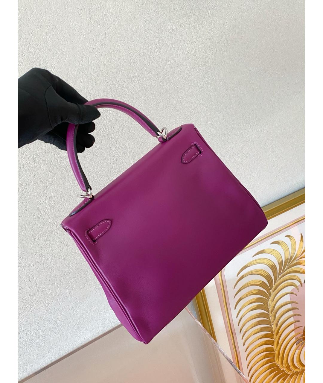 HERMES Фиолетовая кожаная сумка с короткими ручками, фото 4