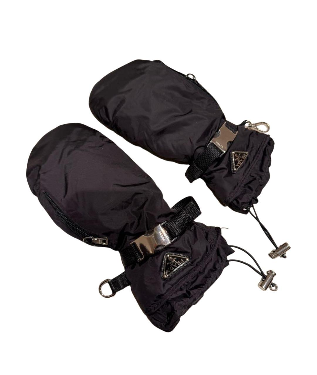 PRADA Черные синтетические варежки, фото 1