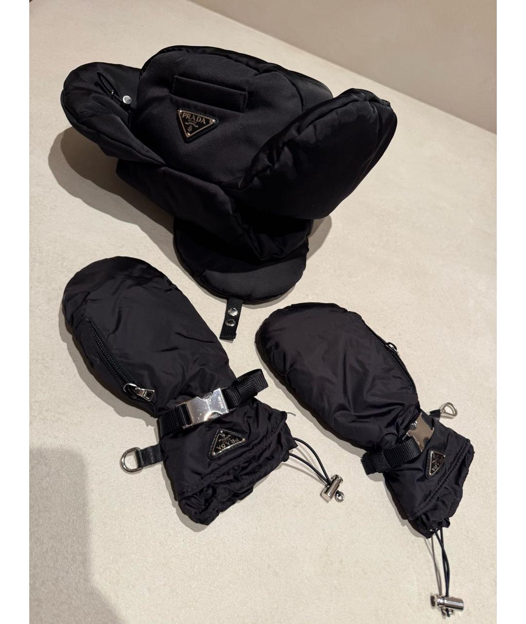 PRADA Черные синтетические варежки, фото 5