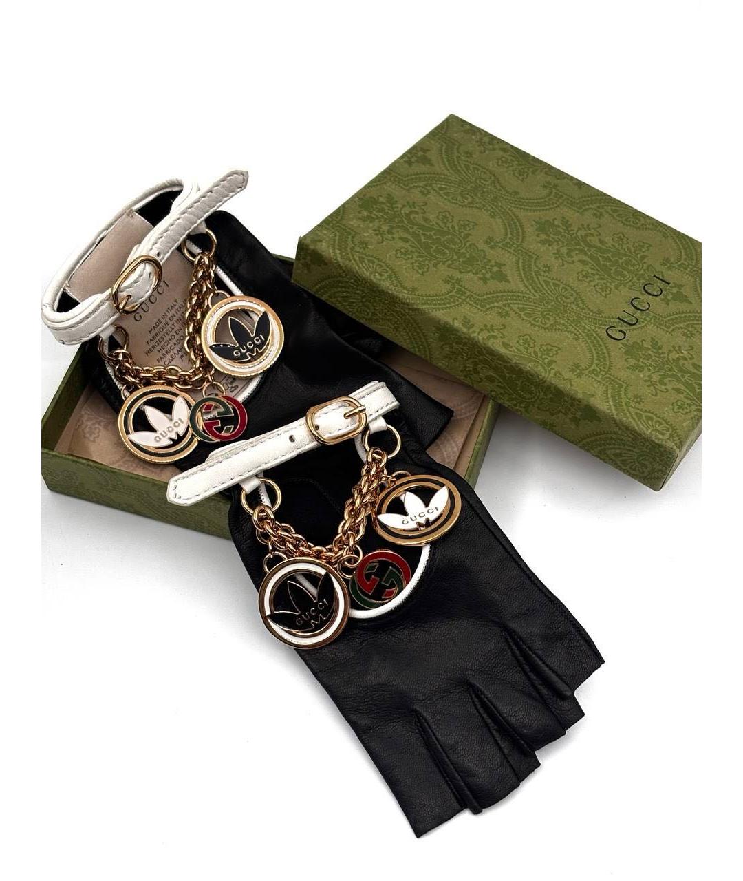 GUCCI Черные кожаные митенки, фото 4