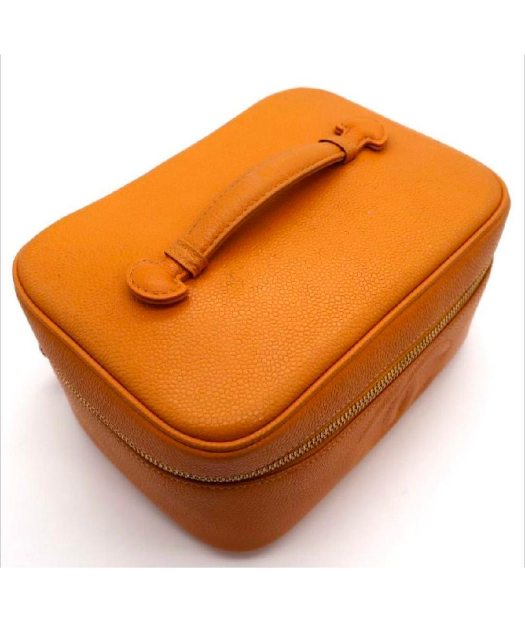 CHANEL Оранжевая кожаная сумка с короткими ручками, фото 6