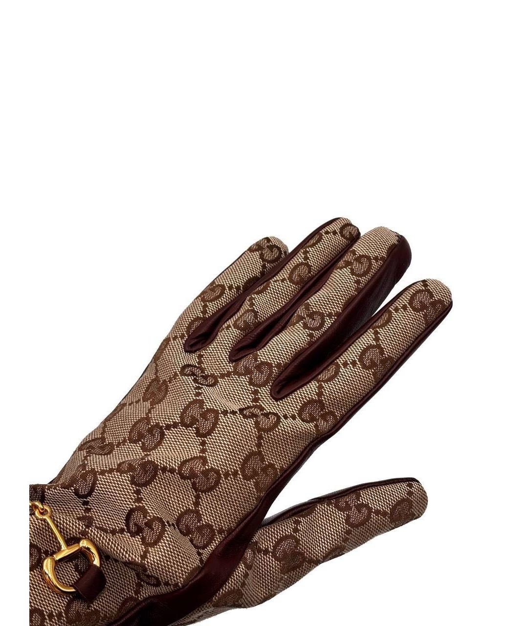GUCCI Коричневые кожаные перчатки, фото 2