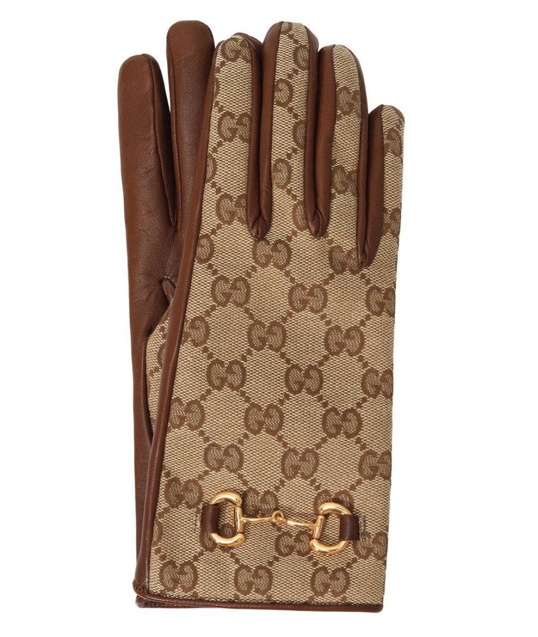 GUCCI Коричневые кожаные перчатки, фото 3