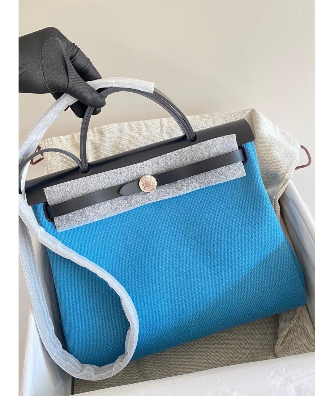 HERMES Голубая тканевая сумка через плечо, фото 2