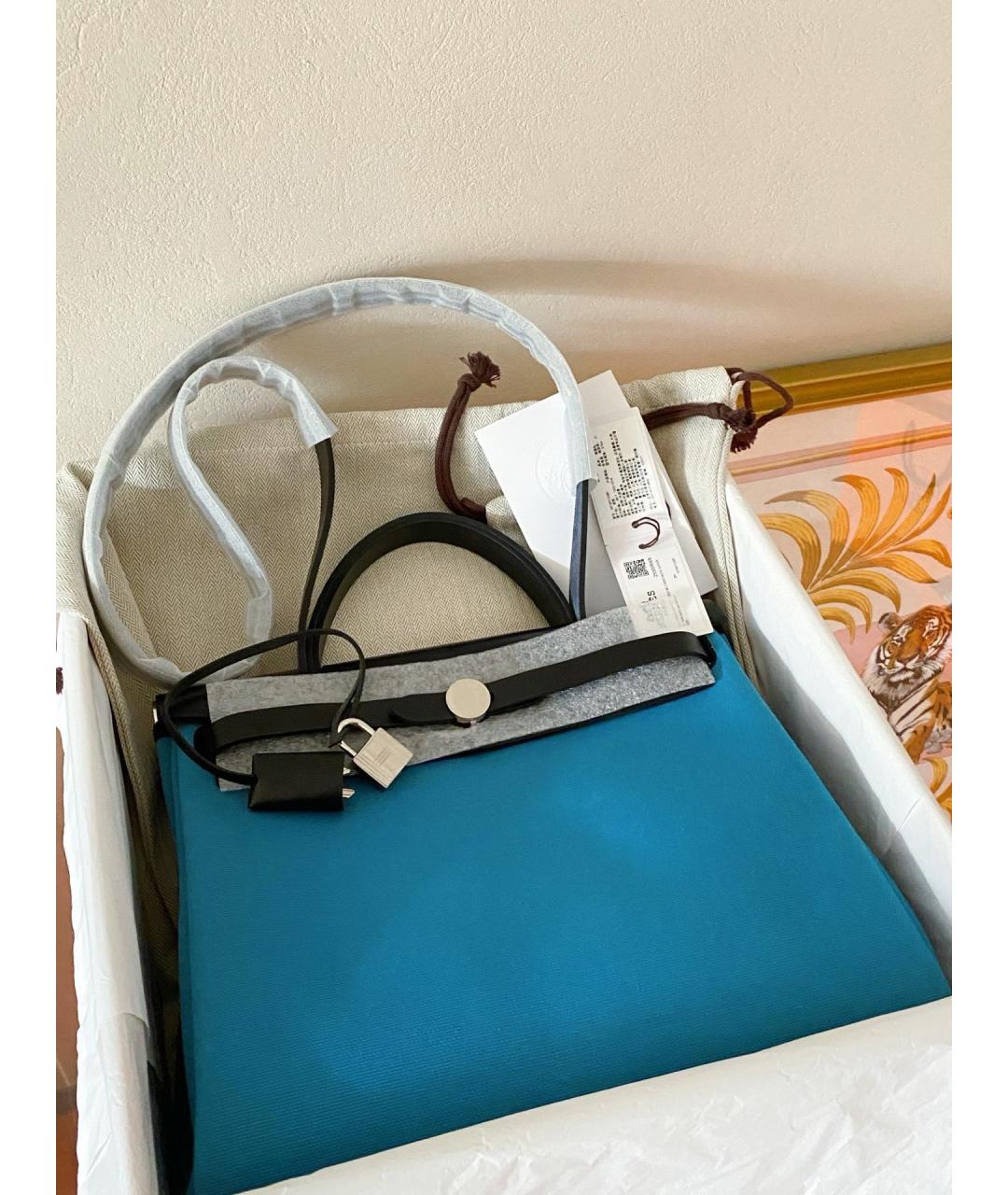 HERMES Голубая тканевая сумка через плечо, фото 3