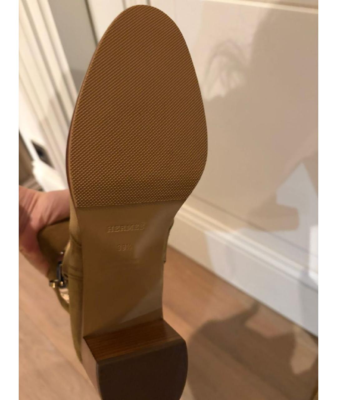 HERMES Бежевые замшевые ботильоны, фото 5