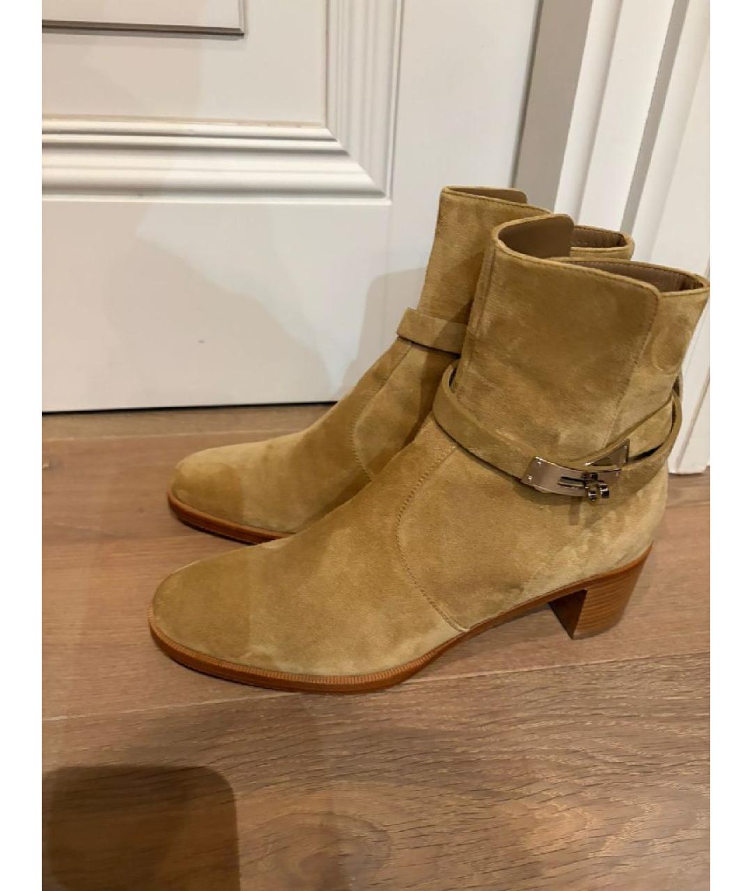 HERMES Бежевые замшевые ботильоны, фото 3