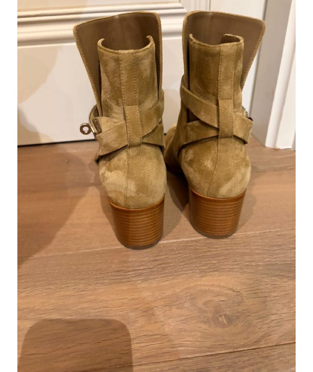 HERMES Бежевые замшевые ботильоны, фото 4