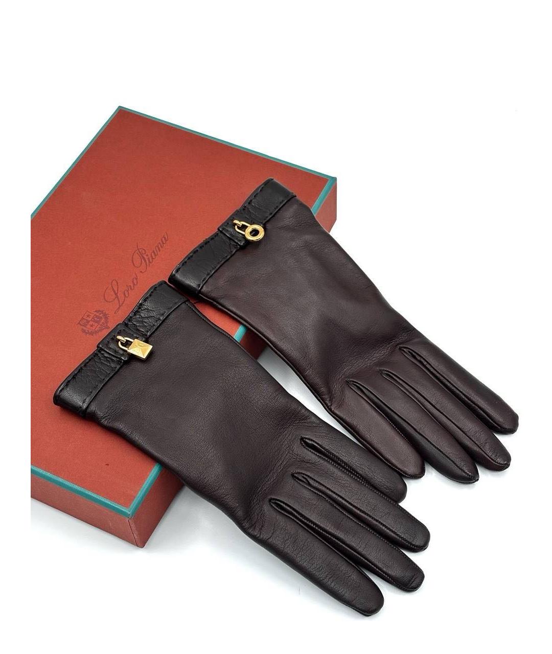 LORO PIANA Коричневые кожаные перчатки, фото 4