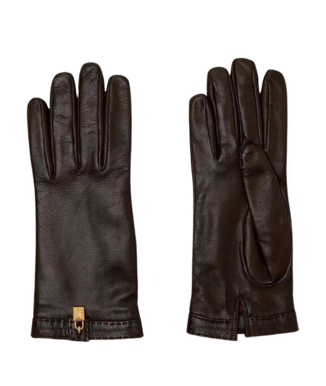 LORO PIANA Коричневые кожаные перчатки, фото 1