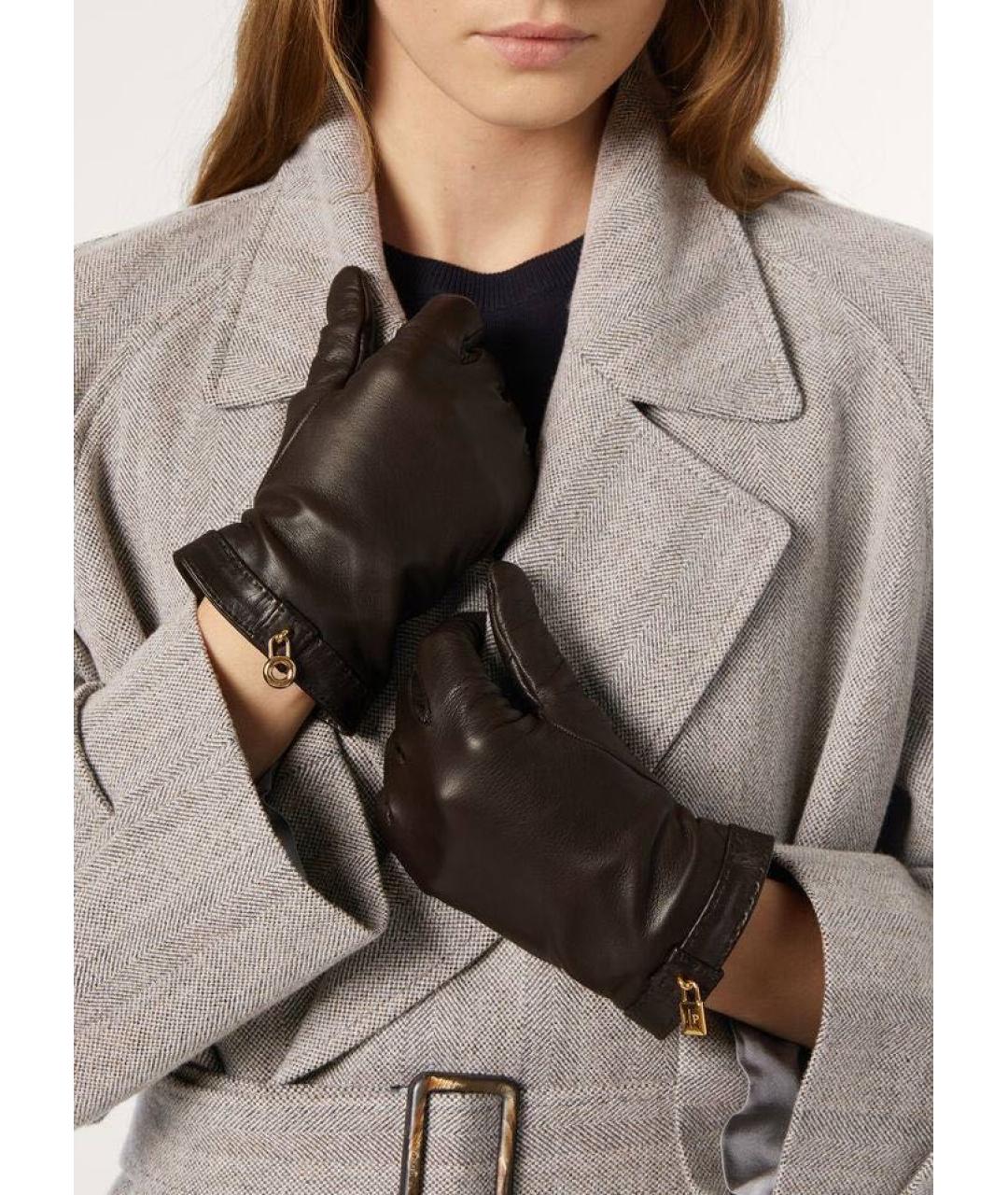 LORO PIANA Коричневые кожаные перчатки, фото 2