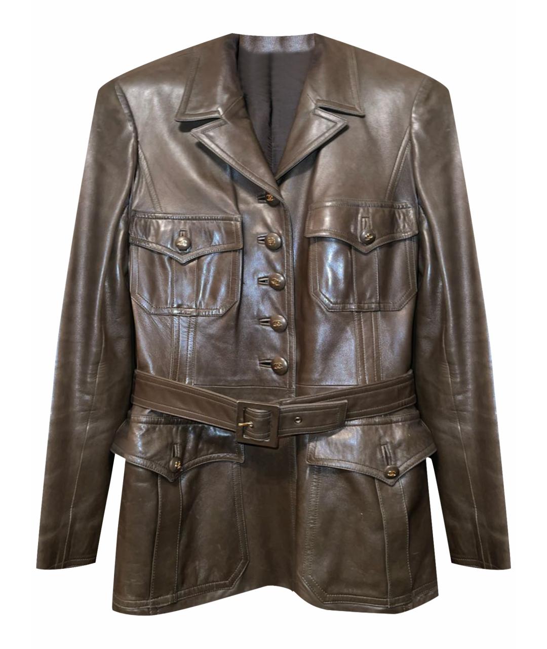 CHANEL Коричневая кожаная куртка, фото 1