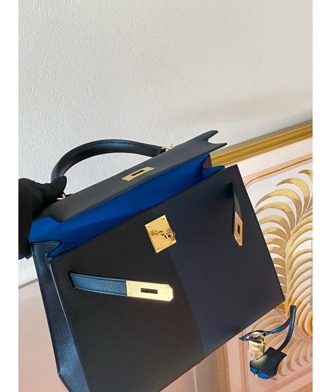 HERMES Темно-синяя кожаная сумка с короткими ручками, фото 2