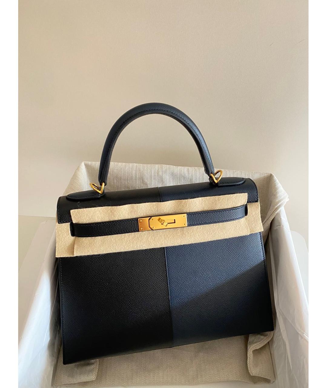 HERMES Темно-синяя кожаная сумка с короткими ручками, фото 7