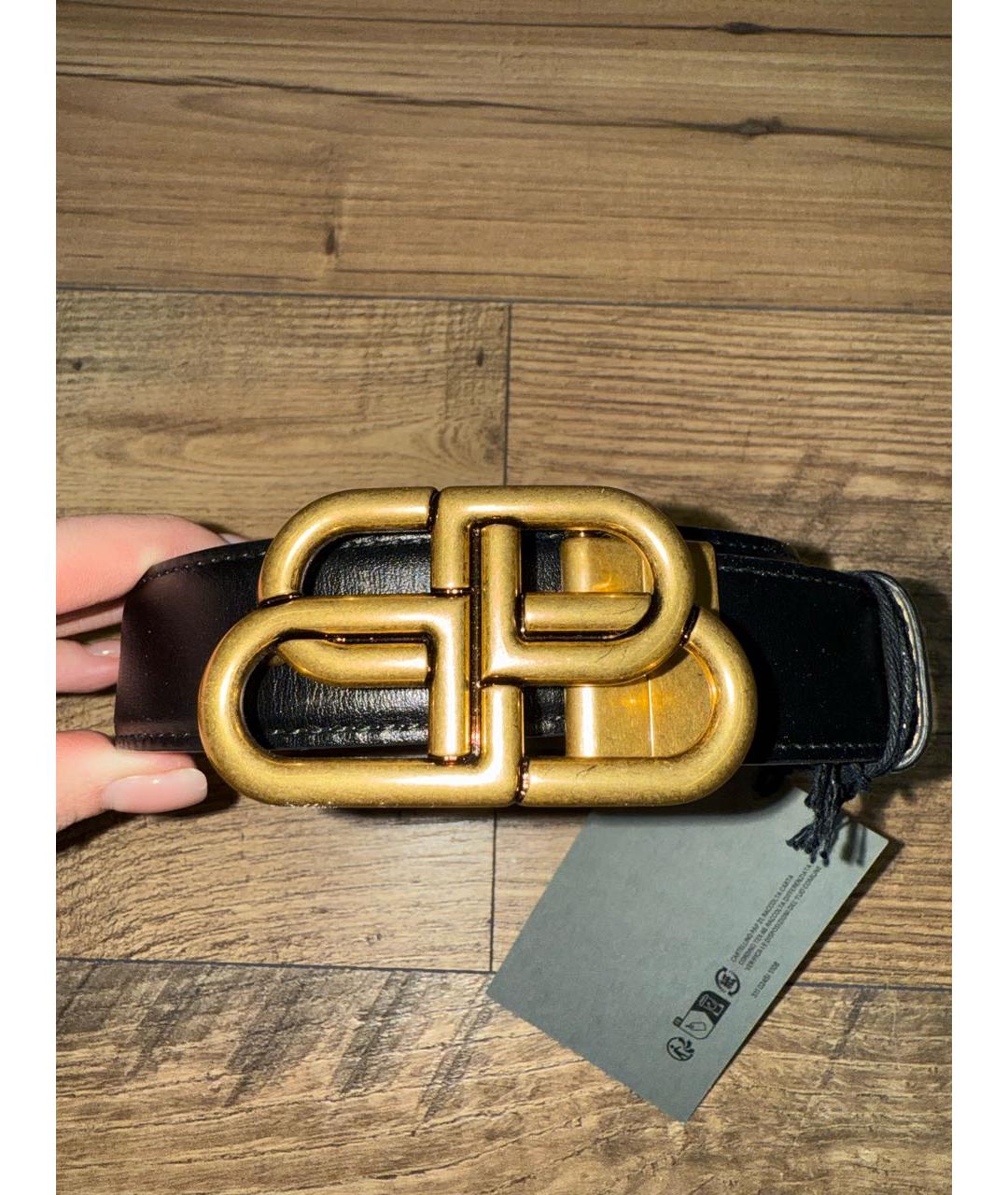 BALENCIAGA Черный кожаный ремень, фото 3