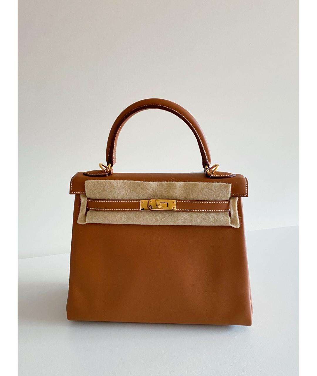HERMES Коричневая кожаная сумка с короткими ручками, фото 5