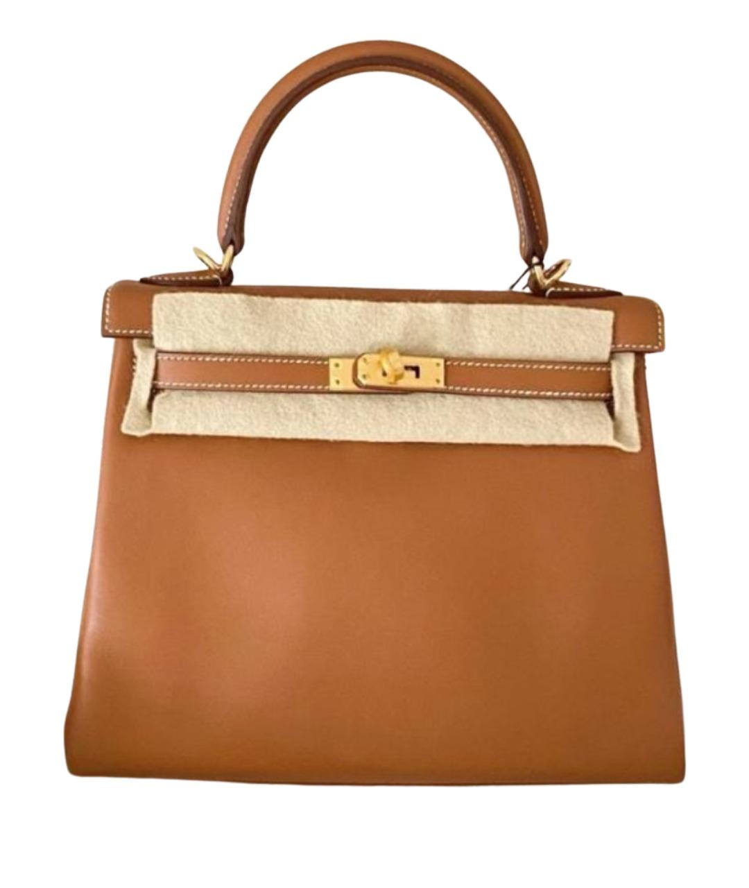 HERMES Коричневая кожаная сумка с короткими ручками, фото 1