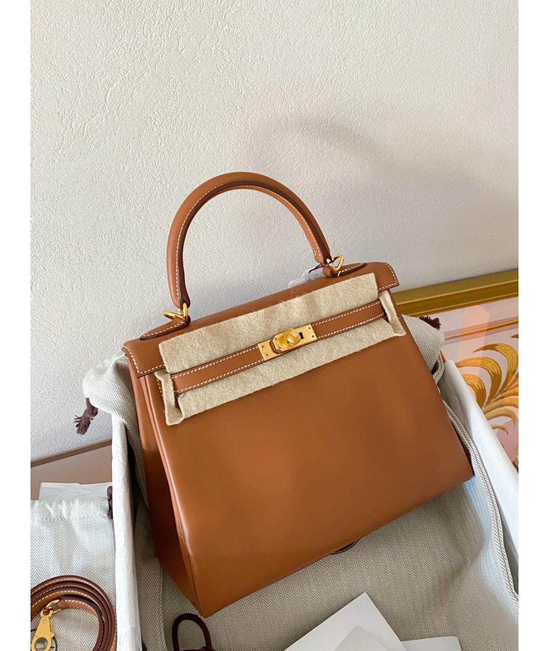 HERMES Коричневая кожаная сумка с короткими ручками, фото 2