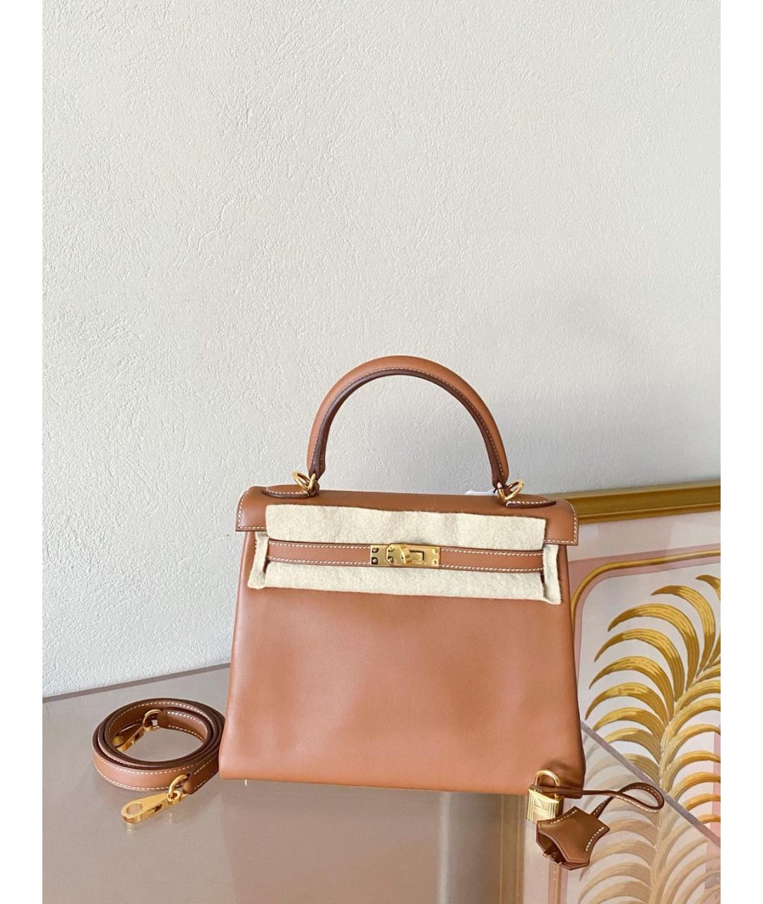 HERMES Коричневая кожаная сумка с короткими ручками, фото 4