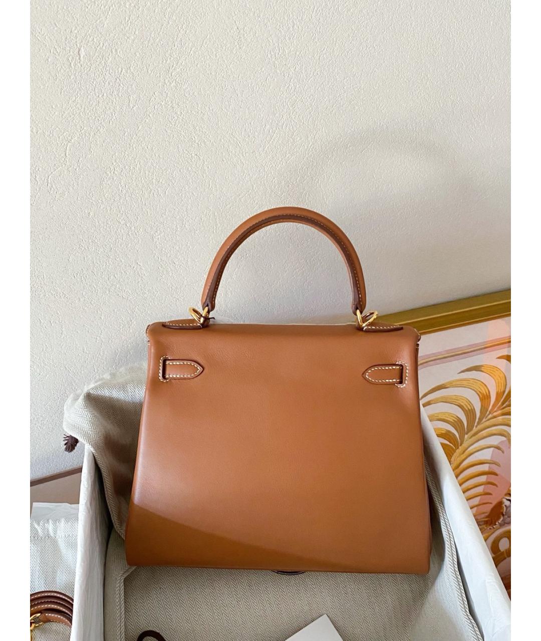 HERMES Коричневая кожаная сумка с короткими ручками, фото 3