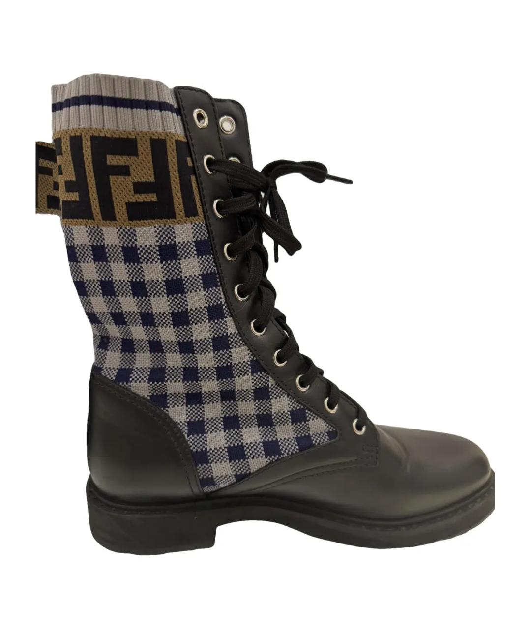 FENDI Черные кожаные ботинки, фото 1