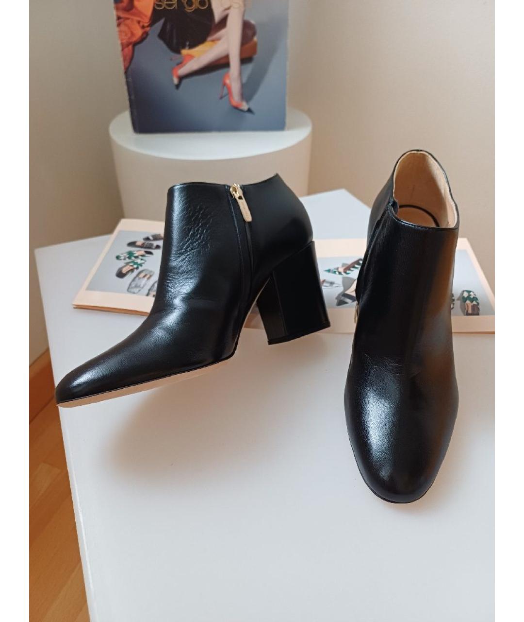 SERGIO ROSSI Черные кожаные ботильоны, фото 5