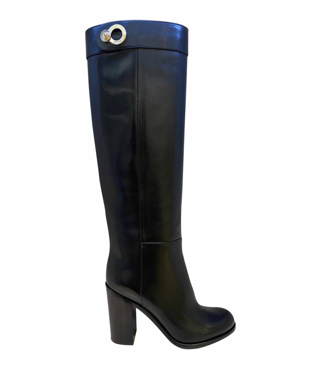 FENDI Черные кожаные сапоги, фото 1