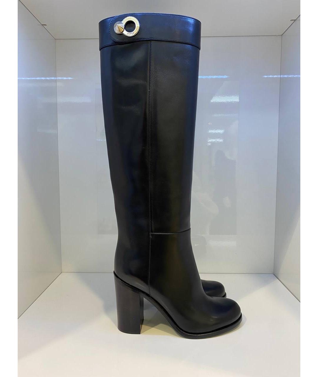 FENDI Черные кожаные сапоги, фото 4