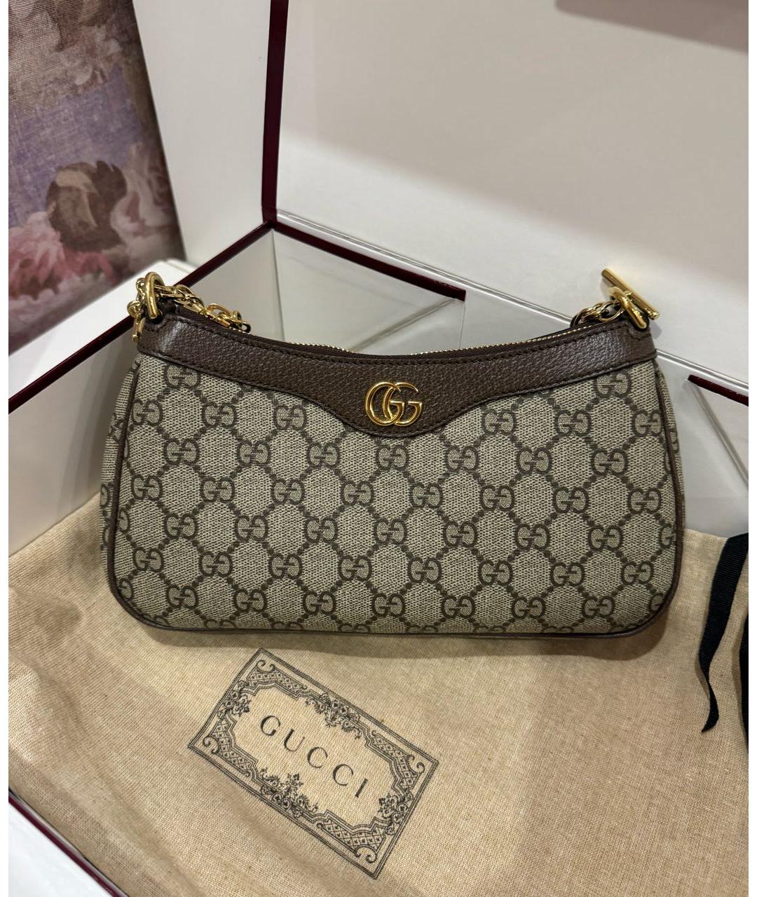 GUCCI Бежевая кожаная сумка с короткими ручками, фото 5
