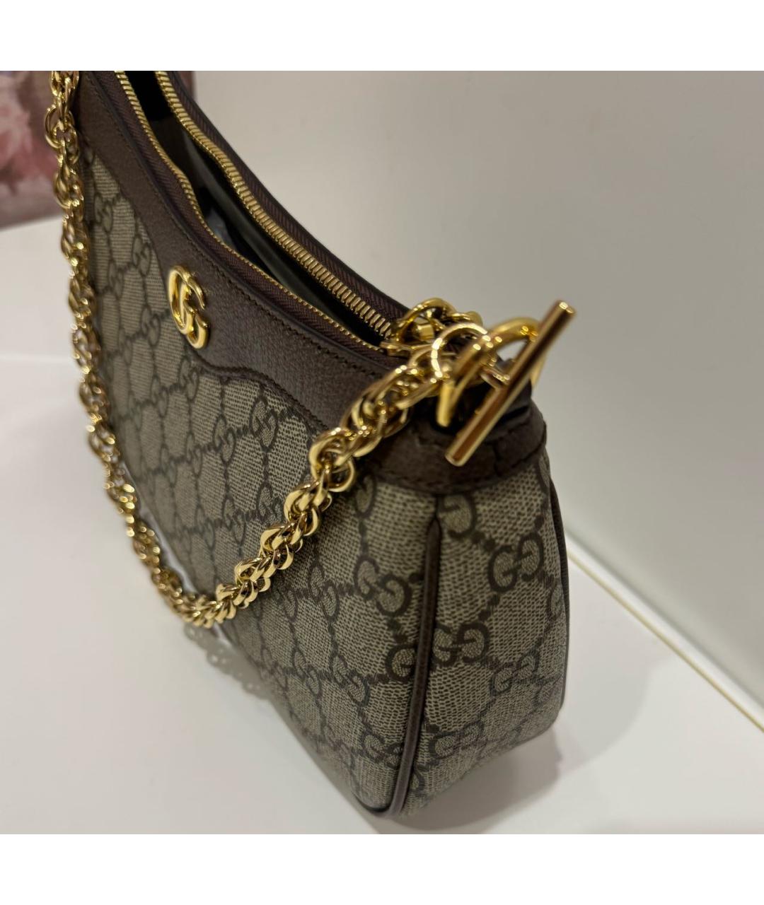 GUCCI Бежевая кожаная сумка с короткими ручками, фото 6