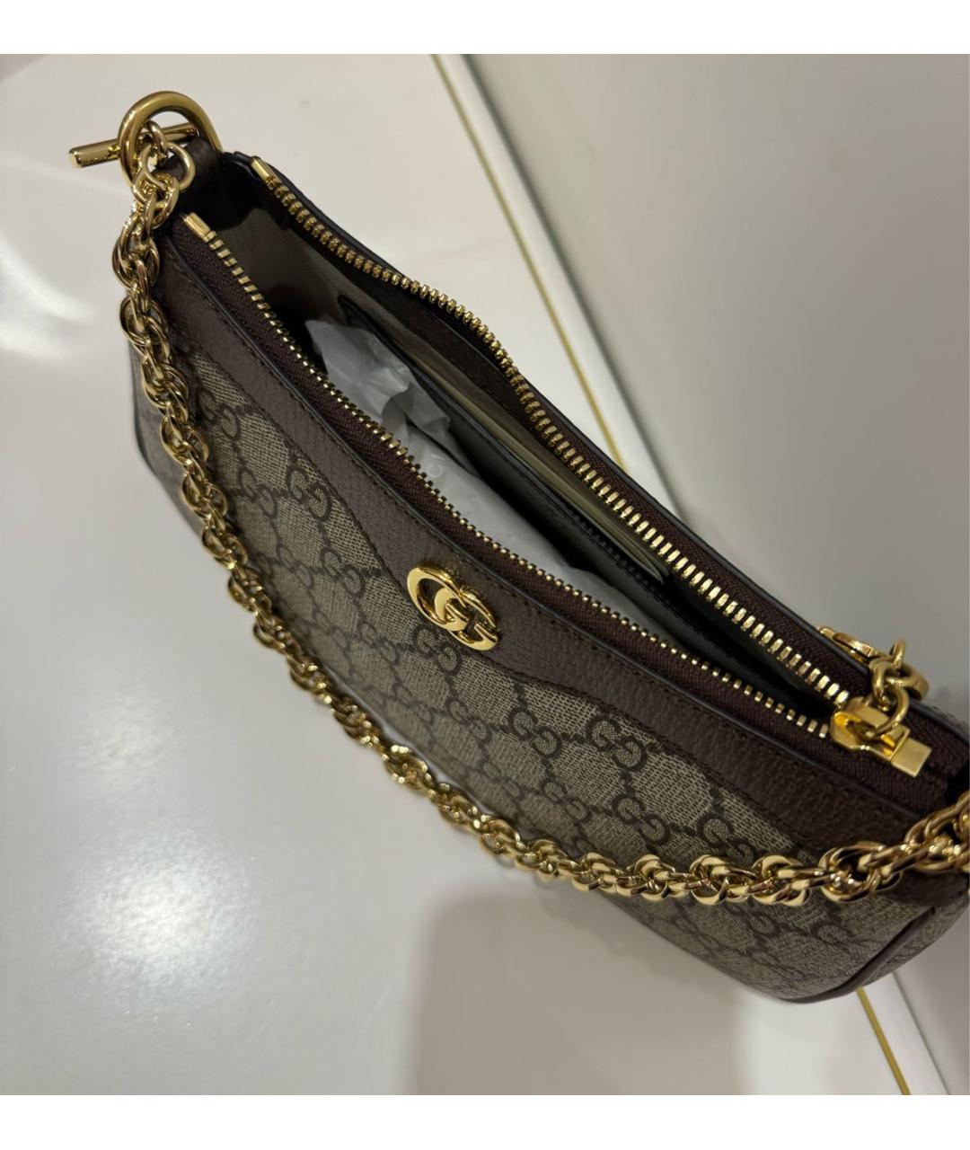 GUCCI Бежевая кожаная сумка с короткими ручками, фото 4