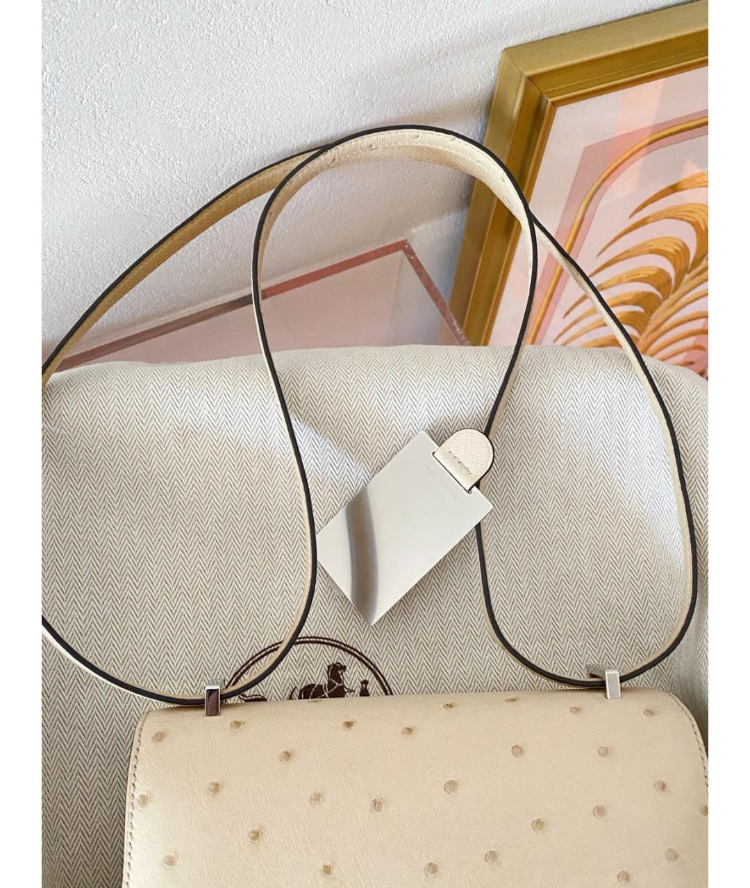 HERMES Бежевая сумка через плечо из экзотической кожи, фото 6