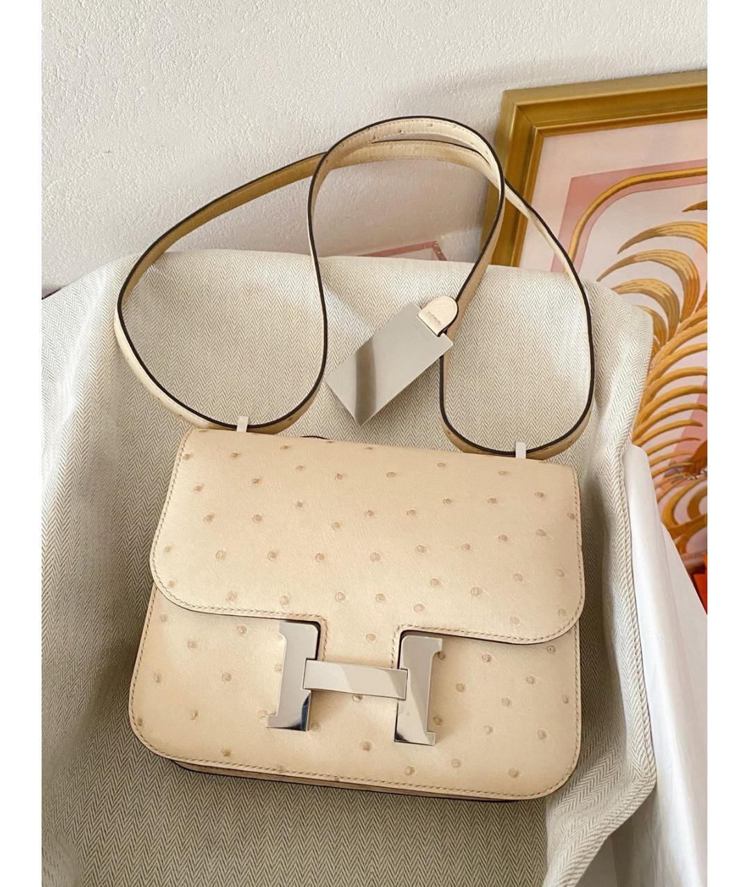 HERMES Бежевая сумка через плечо из экзотической кожи, фото 3