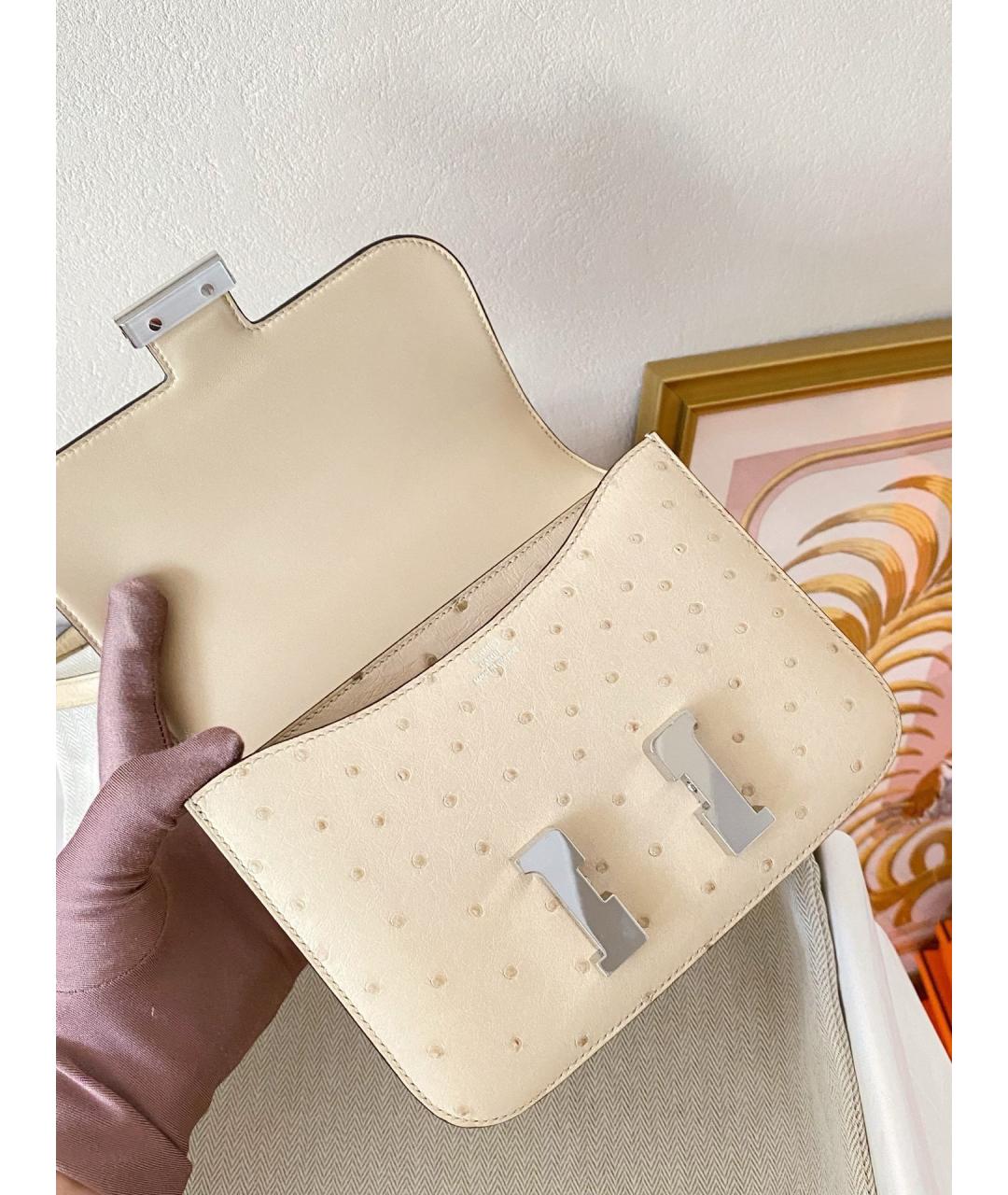 HERMES Бежевая сумка через плечо из экзотической кожи, фото 5