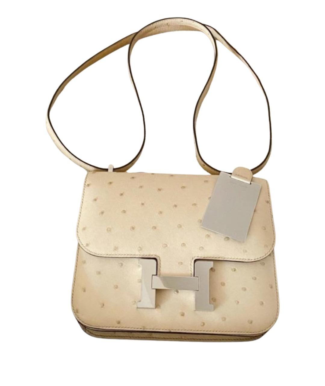 HERMES Бежевая сумка через плечо из экзотической кожи, фото 1