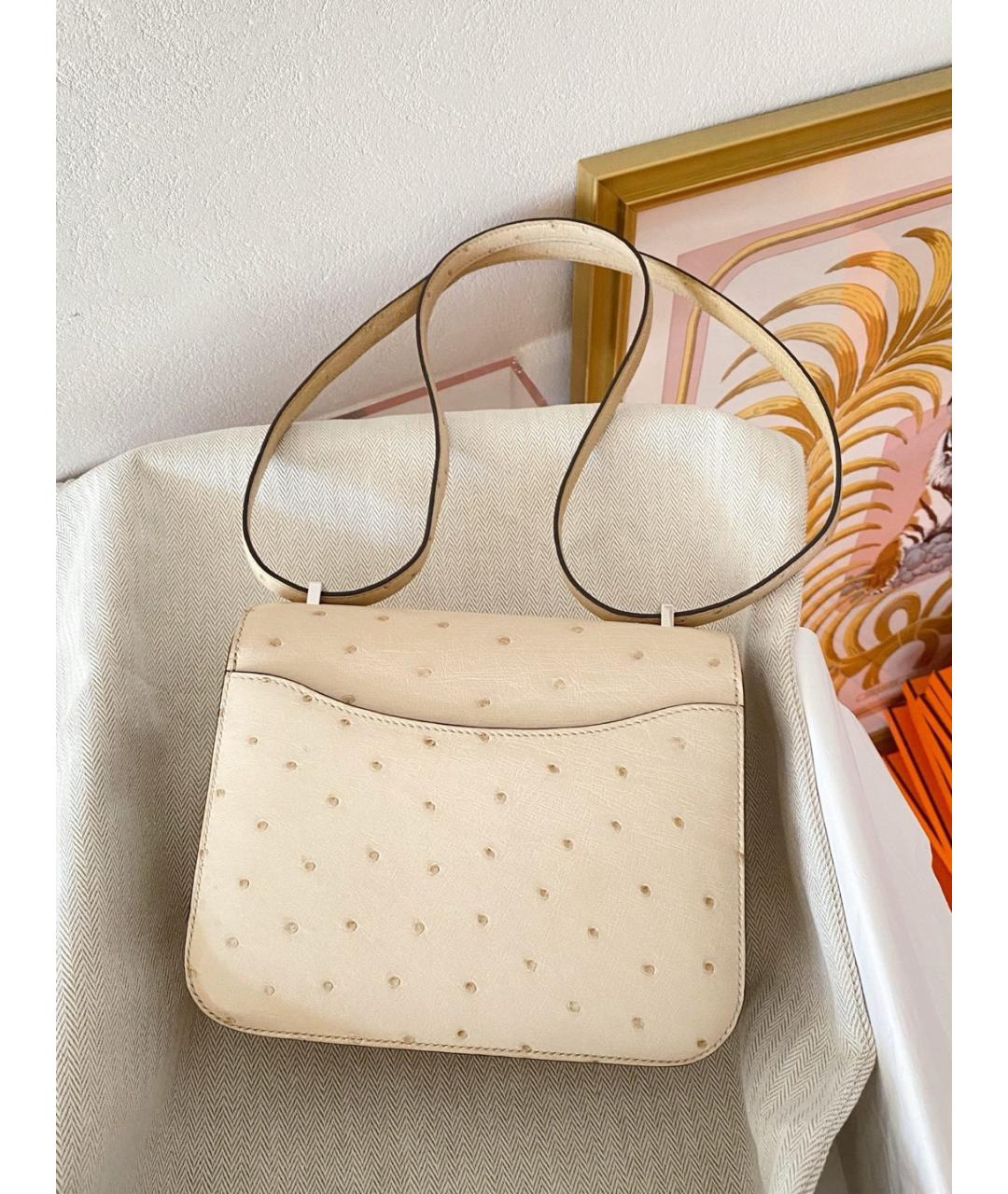 HERMES Бежевая сумка через плечо из экзотической кожи, фото 4