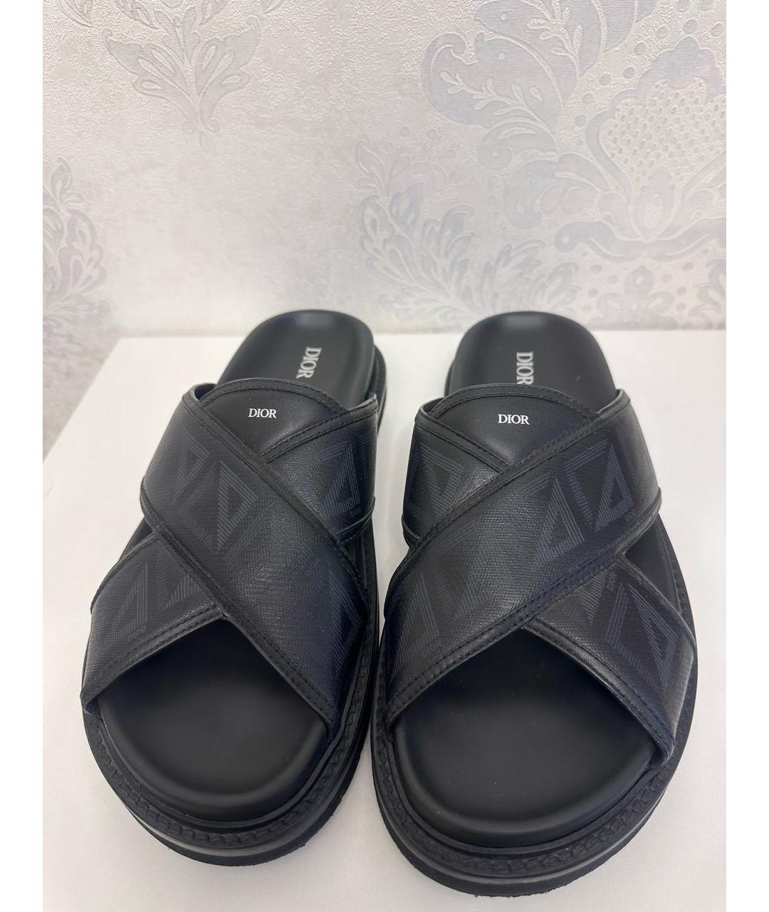 CHRISTIAN DIOR Черные кожаные шлепанцы, фото 2