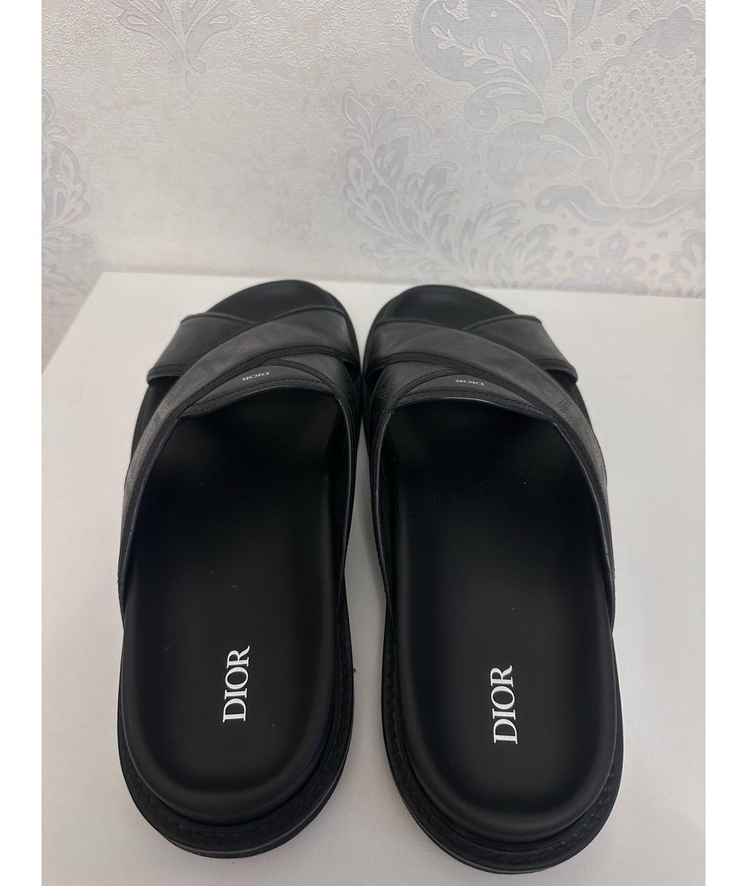 CHRISTIAN DIOR Черные кожаные шлепанцы, фото 3