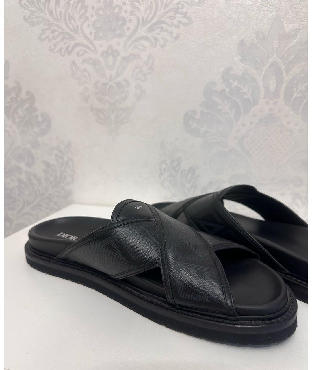 CHRISTIAN DIOR Черные кожаные шлепанцы, фото 7