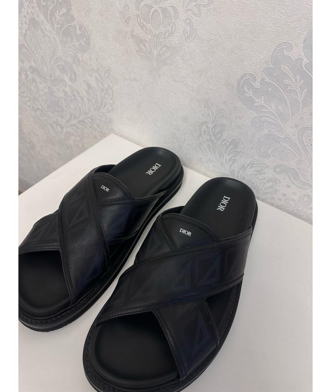CHRISTIAN DIOR Черные кожаные шлепанцы, фото 6