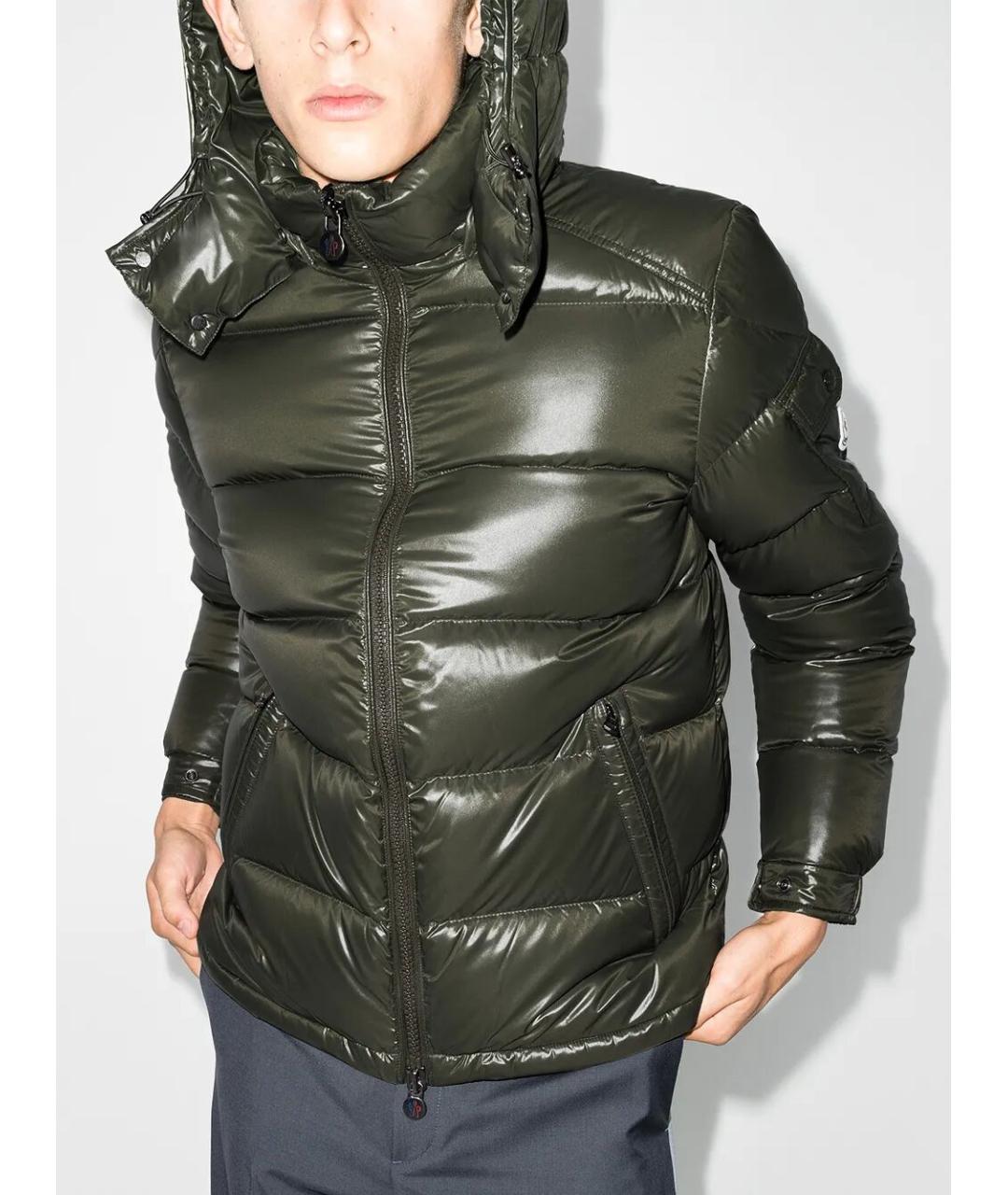 MONCLER Зеленый полиамидовый пуховик, фото 2