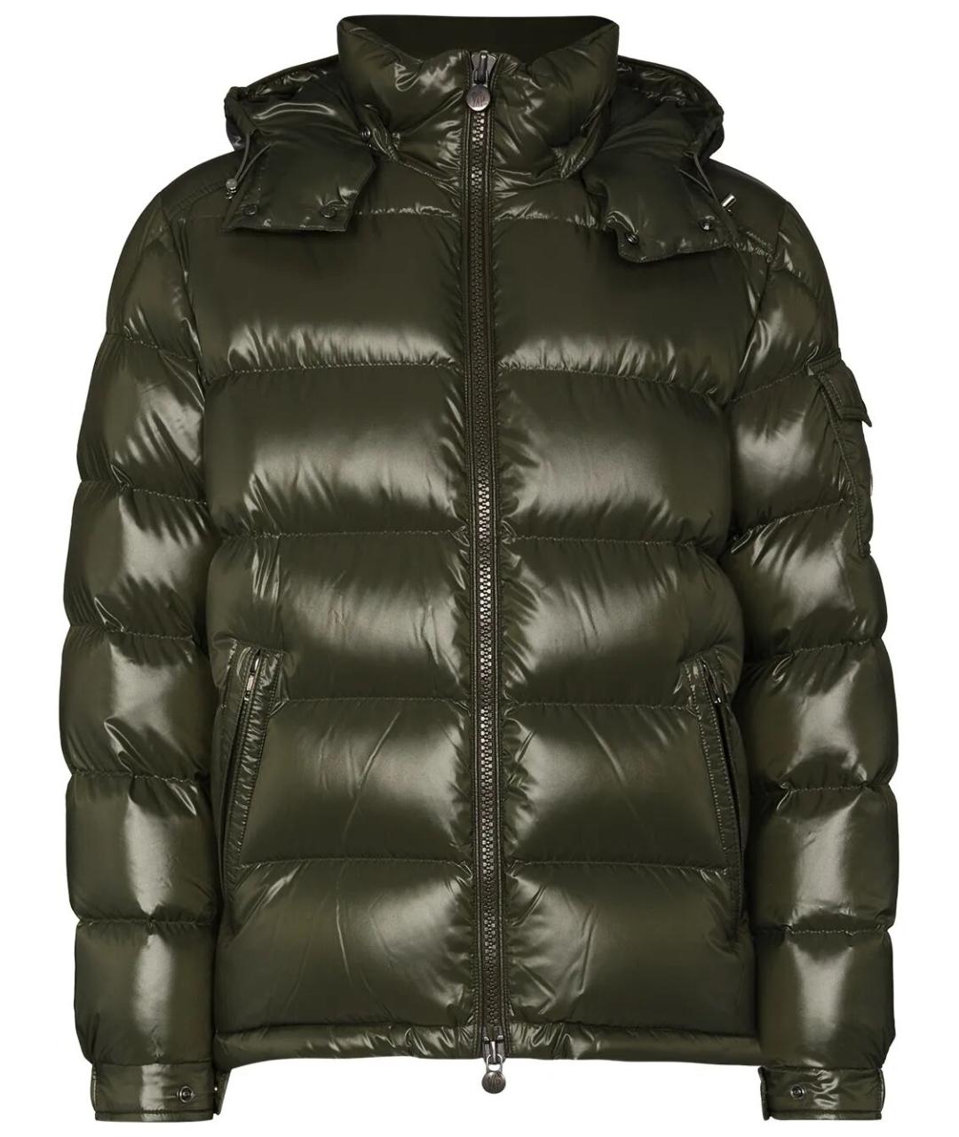 MONCLER Зеленый полиамидовый пуховик, фото 1