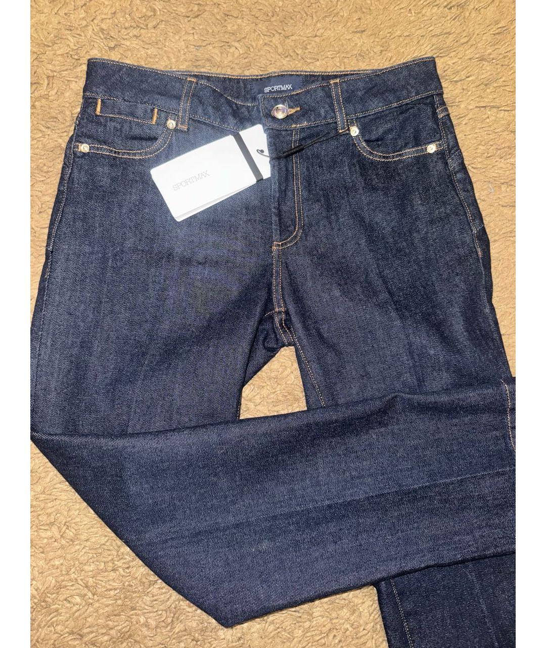 SPORTMAX Синие хлопко-эластановые прямые джинсы, фото 4